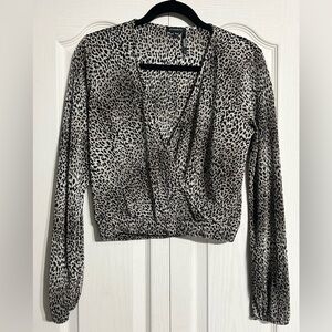 Dynamite Leopard Animal Print Wrap Blouse